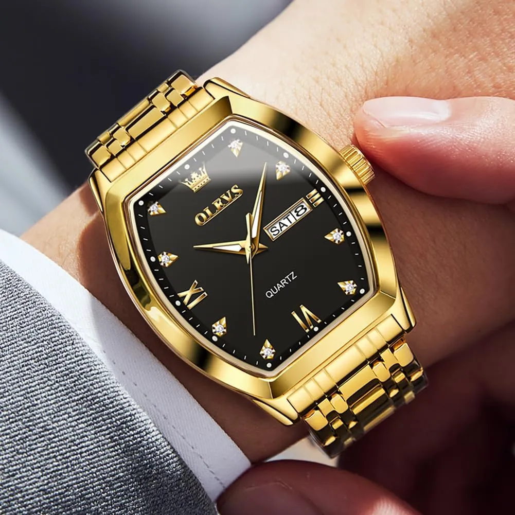 Date Wrist Watches Mens district virtuosity rehabilitate OLEVS Gold Watches for Men Design Diamond Square Tonneau Stainless Steel Waterproof Luminous Unique Luxury Business Day 