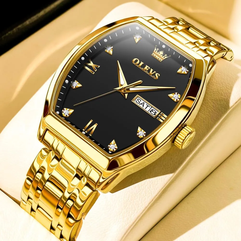 Date Wrist Watches Mens district virtuosity rehabilitate OLEVS Gold Watches for Men Design Diamond Square Tonneau Stainless Steel Waterproof Luminous Unique Luxury Business Day 