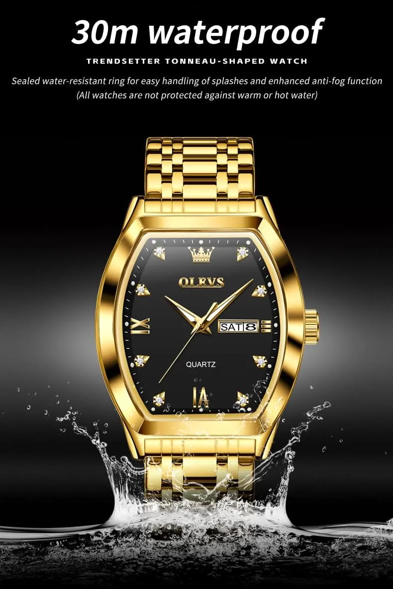 Date Wrist Watches Mens district virtuosity rehabilitate OLEVS Gold Watches for Men Design Diamond Square Tonneau Stainless Steel Waterproof Luminous Unique Luxury Business Day 