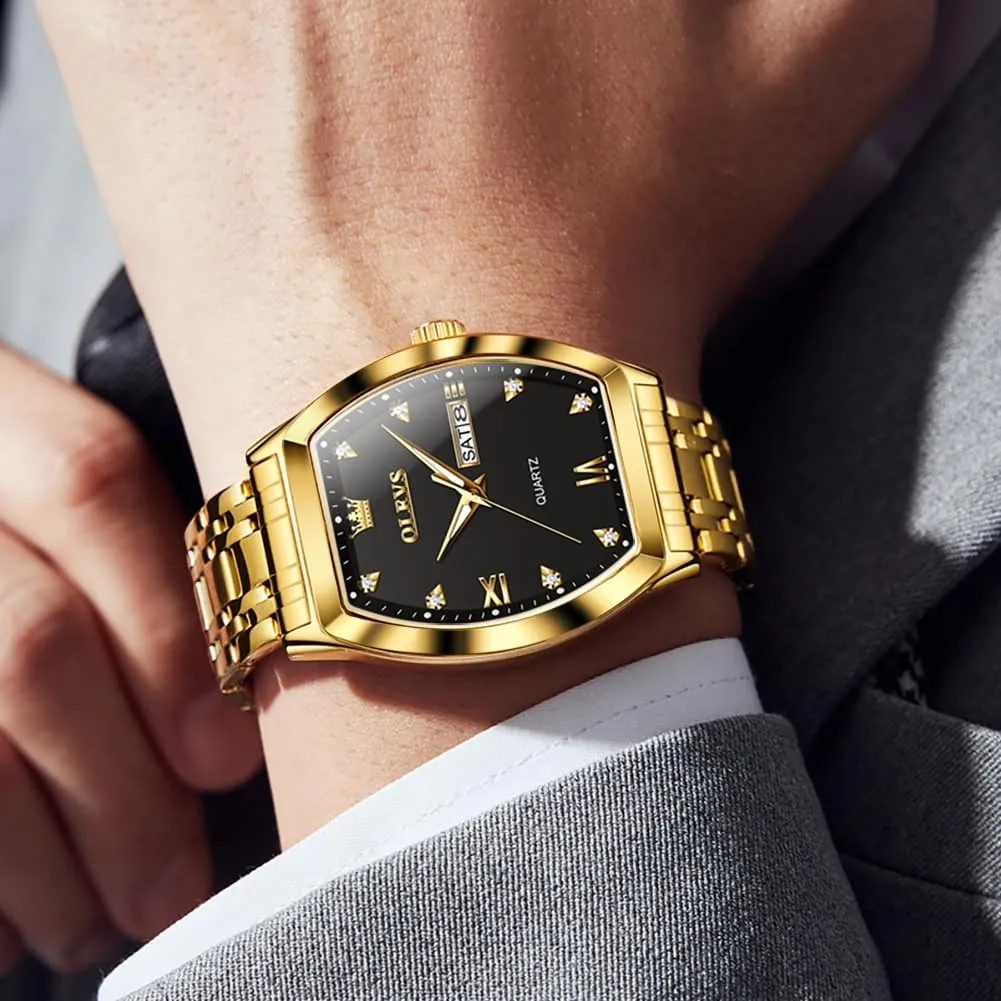 Date Wrist Watches Mens district virtuosity rehabilitate OLEVS Gold Watches for Men Design Diamond Square Tonneau Stainless Steel Waterproof Luminous Unique Luxury Business Day 