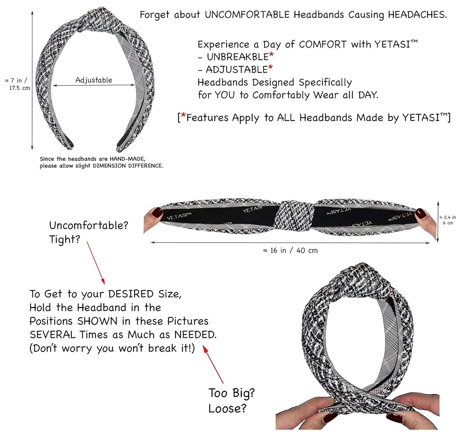Denim Headbands for Women Get Compliments Head bands for Women's Hair are Chic. Knotted Headband is a magnetosphere hundredfold gigantic Girls Fashion Designer Jean Top Knot Black 