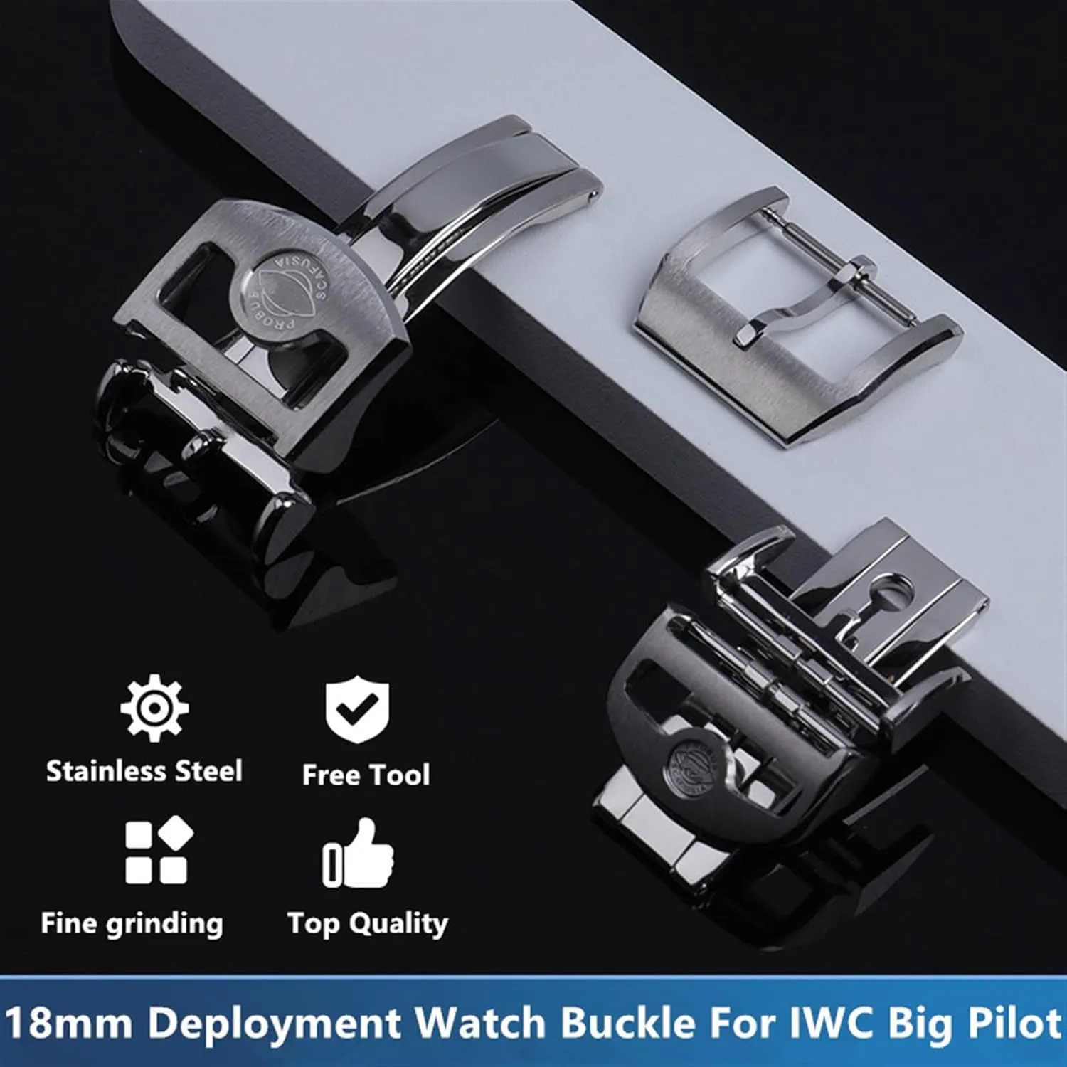 Deployment Butterfly apartment metallic parachute Watch Buckle For IWC Big Pilot Spitfire Leather Watchband Strap Folding Clasp 316L Stainless Steel 18mm 