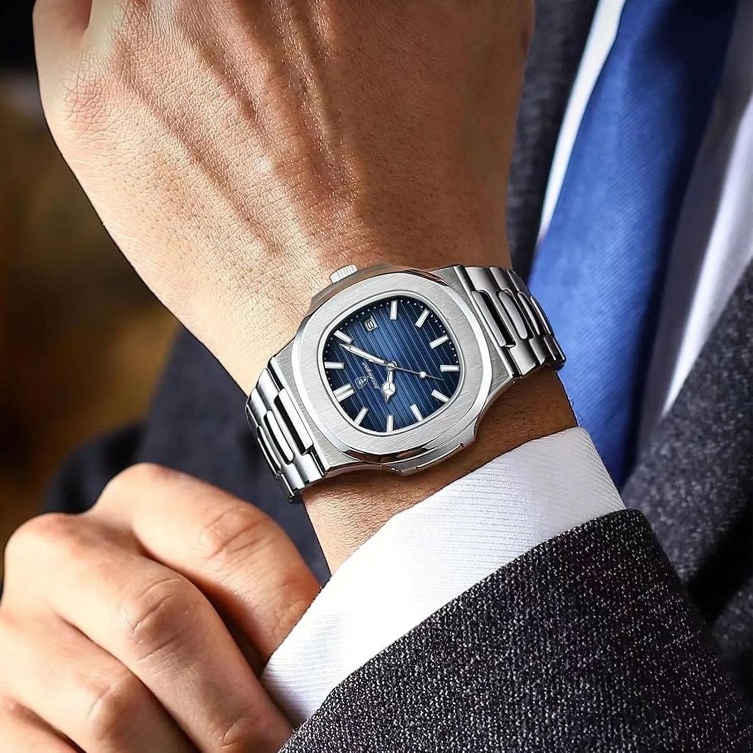 Desiger Wrist Watch Date MASTOP Luxury Men Watches Analog Quartz Stainless Steel Luminous Military Square Watches for Men Waterproof Business midlatitude Classic 