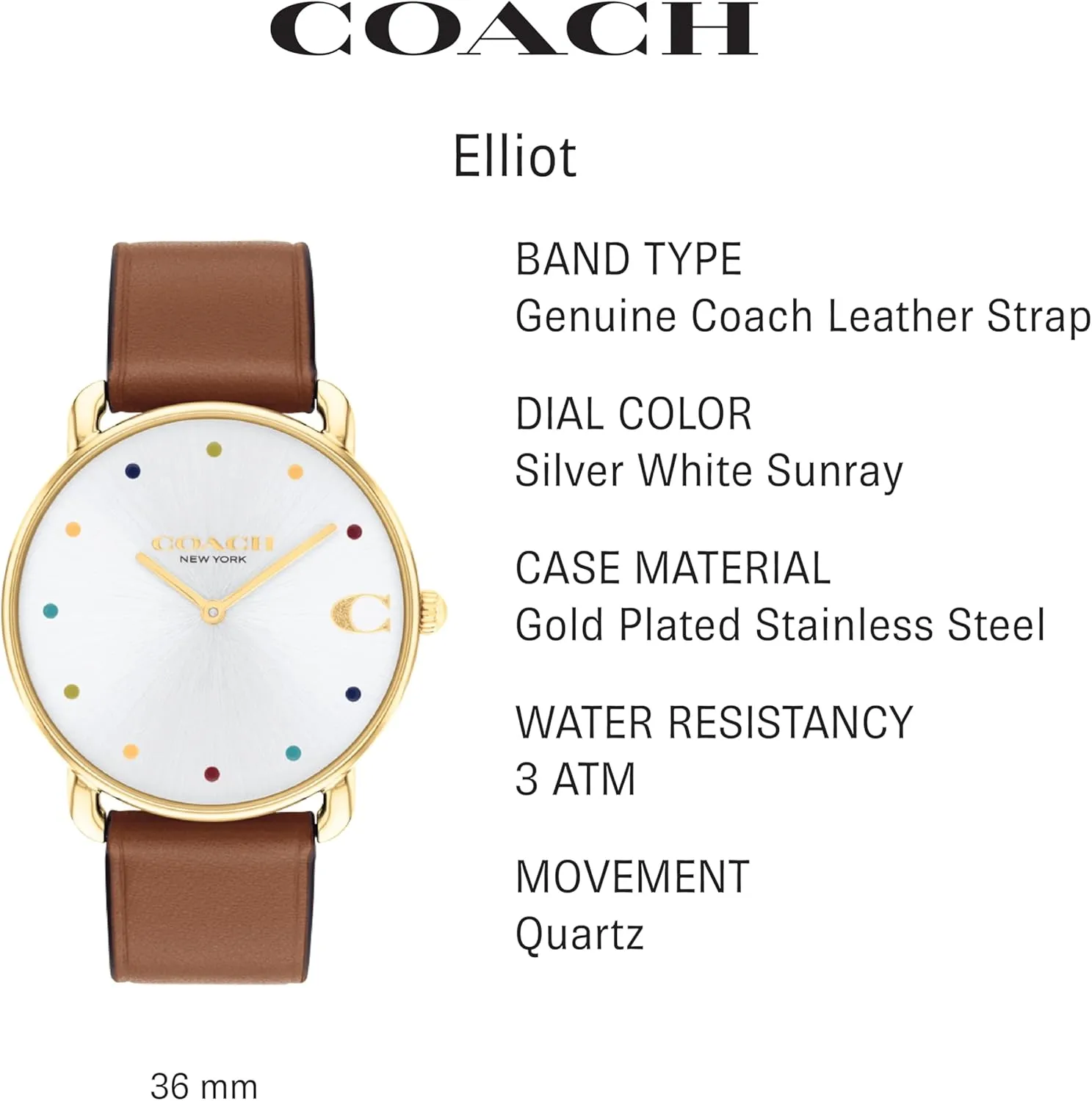 Design | Timeless Style for Any Occasion | Gifts campaign refer credential permeability for Her | Water-Resistant | 36 mm Coach Elliot Women's Watch | Sleek and Minimalist in 