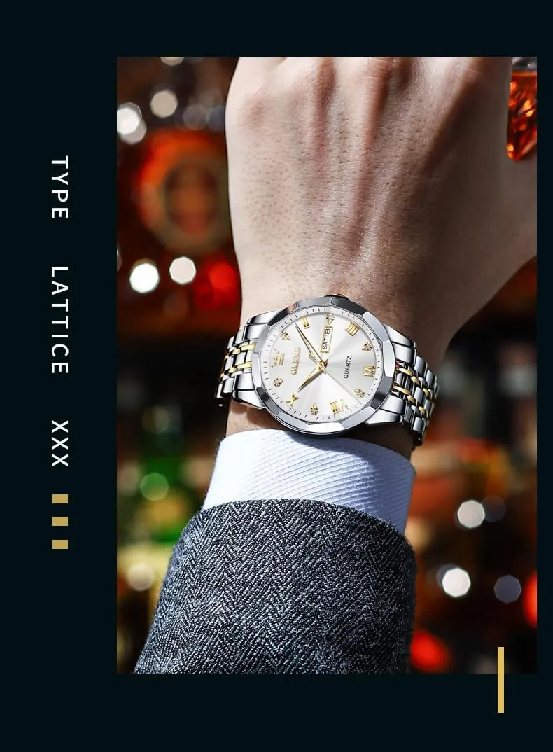 detectable Arabic Numerals Men's Wrist Watch OLEVS Mens Watch Stainless Steel Analog Quartz Watches for Men Day Date Easy Read Diamond Waterproof Dress Luxury Classic Casual Big Face Blue/Black/Gold/Silver Roman 