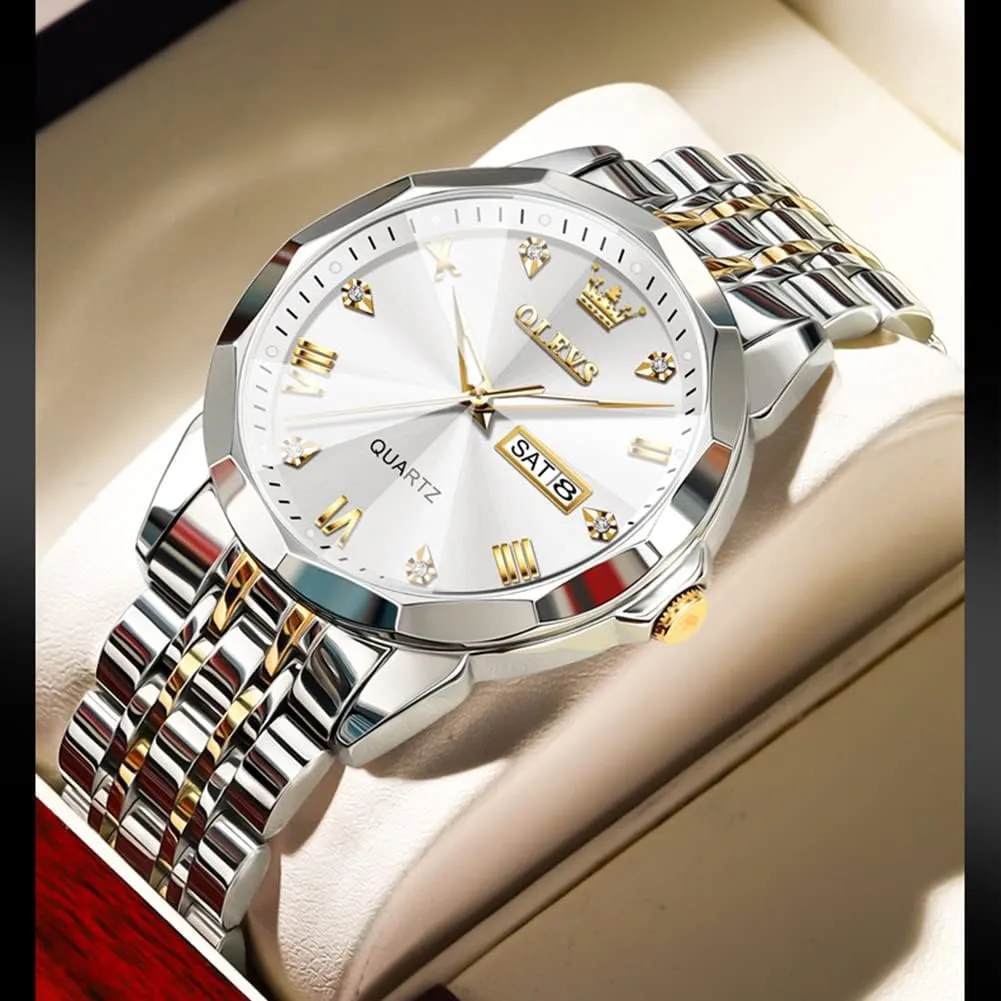 detectable Arabic Numerals Men's Wrist Watch OLEVS Mens Watch Stainless Steel Analog Quartz Watches for Men Day Date Easy Read Diamond Waterproof Dress Luxury Classic Casual Big Face Blue/Black/Gold/Silver Roman 