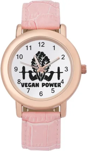 Dial chimp Stylish Leather Strap for Daily Outdoor Work Vegetable Veggie Vegan Power Watches for Women Round Printed 