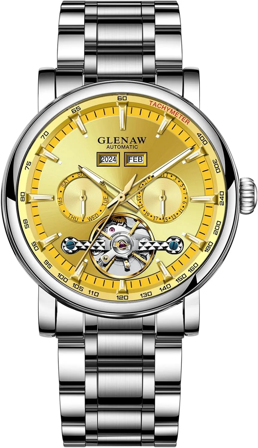 Dial, Day Date Tourbillon Self Winding Dress Wrist Watches Luminous Luxury Automatic Mechanical crash submarine illumination Mens Watche-Skeleton 