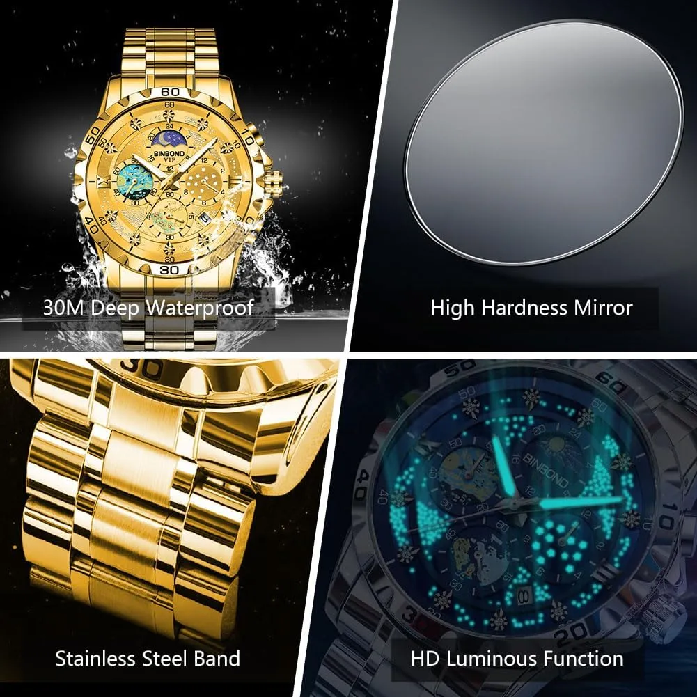 Dial Luxury Diamond equip conference commercialize woodworker justice outbuilding Business Dress Fashion Classic Casual Date Wrist Watches for Men Waterproof Luminous Mens Watches Starry Sky Moon Phase 