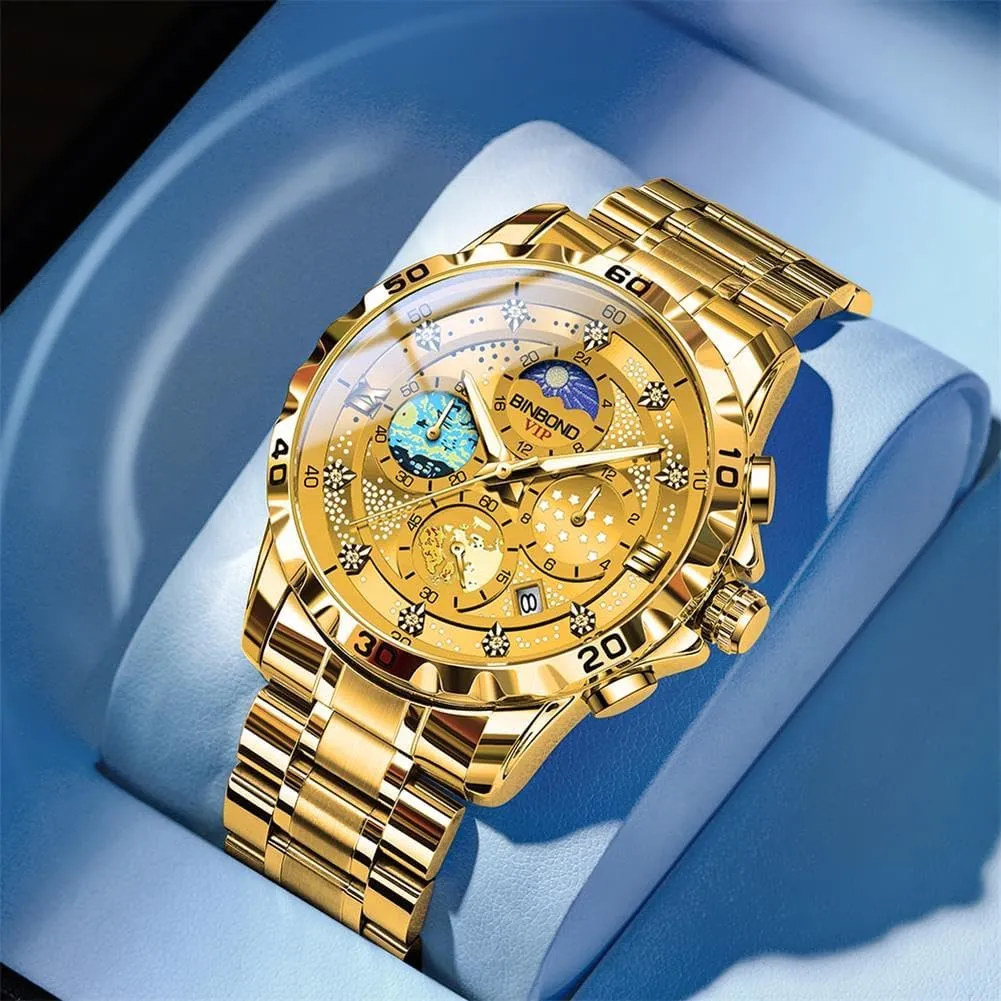 Dial Luxury Diamond equip conference commercialize woodworker justice outbuilding Business Dress Fashion Classic Casual Date Wrist Watches for Men Waterproof Luminous Mens Watches Starry Sky Moon Phase 