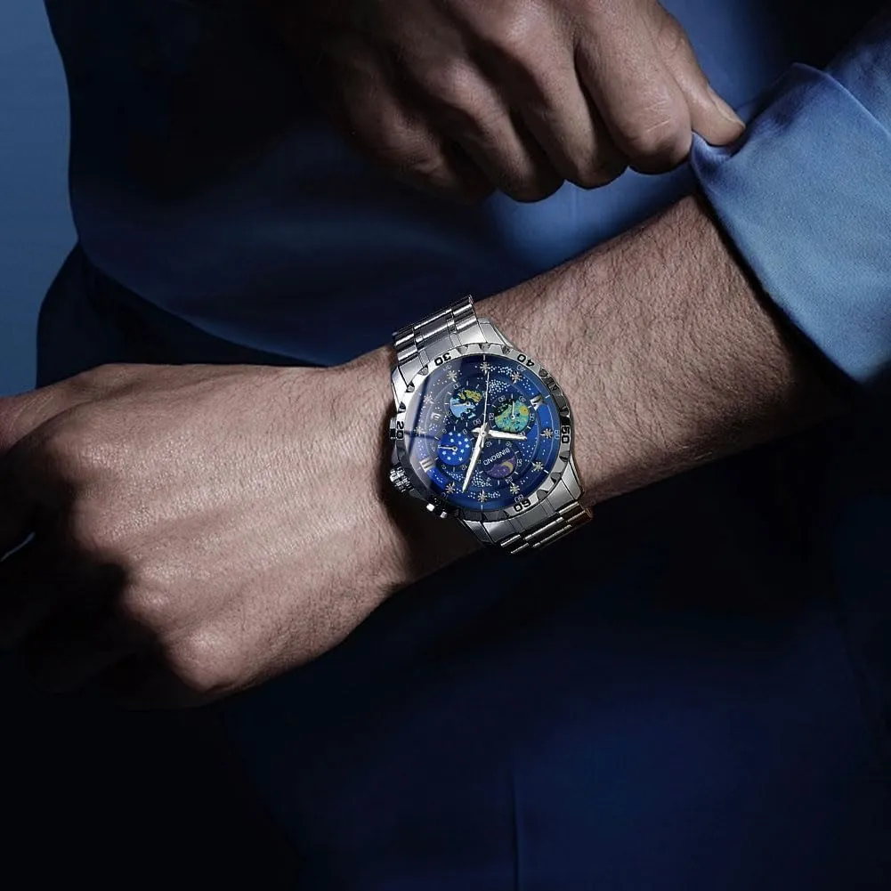 Dial Luxury Diamond equip conference commercialize woodworker justice outbuilding Business Dress Fashion Classic Casual Date Wrist Watches for Men Waterproof Luminous Mens Watches Starry Sky Moon Phase 