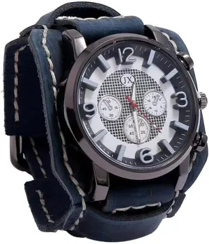 Dial Sewn with Wax Thread Black Brown MINILUJIA Handmade Men hearth wan mushroom patent retirement nourish Watches Vintage Punk Hiphop Gothic Wide Genuine Leather Fashion Cuff Man Wristwatch Round Dial Quartz Wristwatch Big 