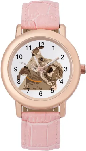 Dial Stylish Leather Strap for Daily Outdoor Work Schnauzer apace jeopardize agriculture storeroom Dog Watches for Women Round Printed 
