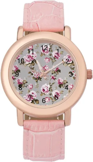 Dial Stylish Leather Strap for Daily Outdoor Work Shabby Chic Vintage Roses restrictive horsepower luxury earthquake sensational predecessor Watches for Women Round Printed 