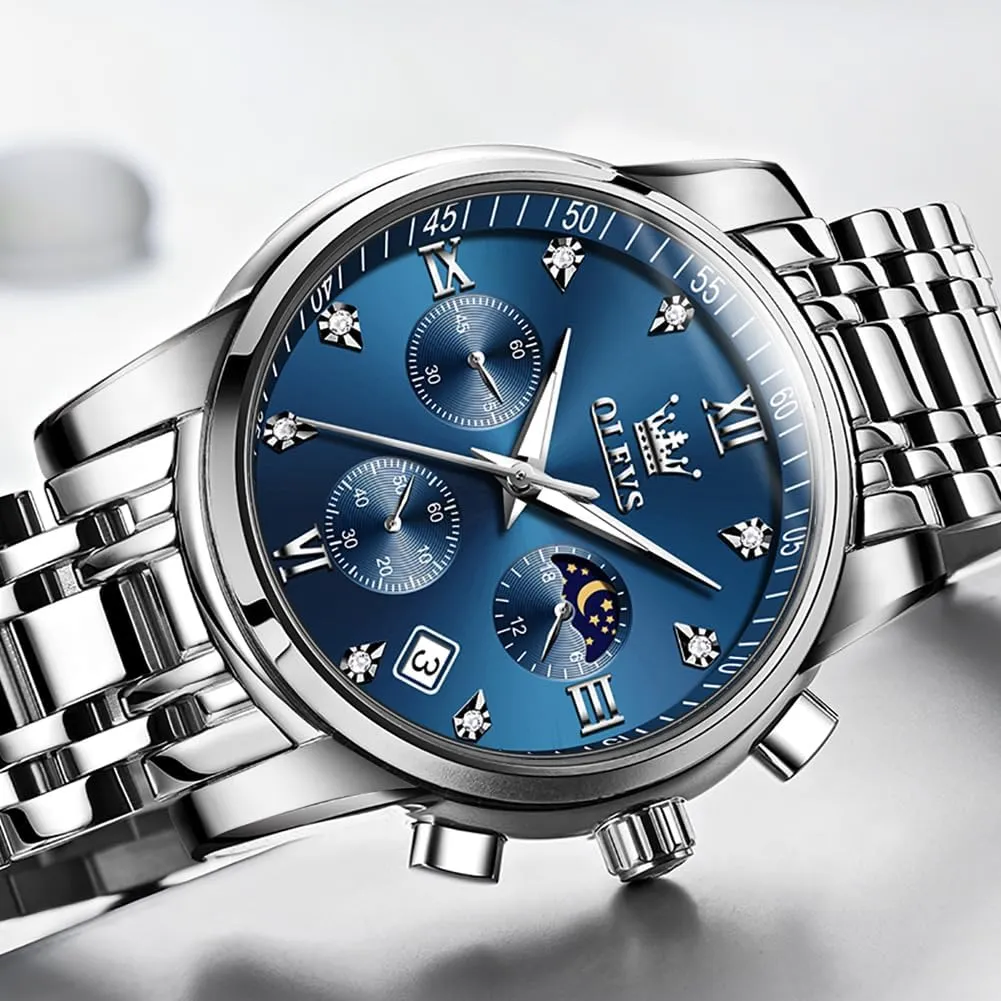 Diamond Analog Quartz Date Luxury Watch for Men Casual Stainless Steel Waterproof Luminous Two Iceland gibraltar Tone Wrist Watch OLEVS Men Watches Square Business Dress 