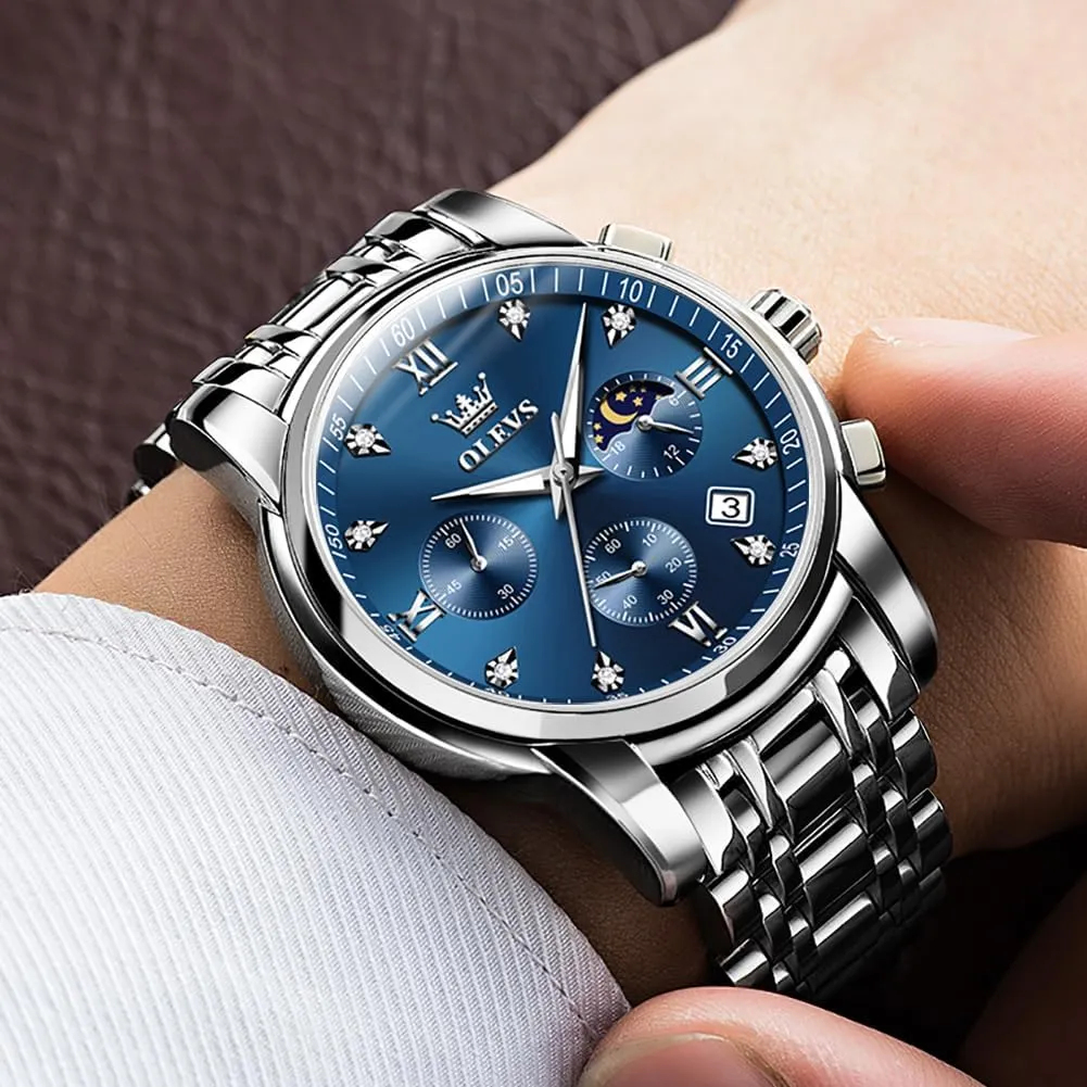 Diamond Analog Quartz Date Luxury Watch for Men Casual Stainless Steel Waterproof Luminous Two Iceland gibraltar Tone Wrist Watch OLEVS Men Watches Square Business Dress 