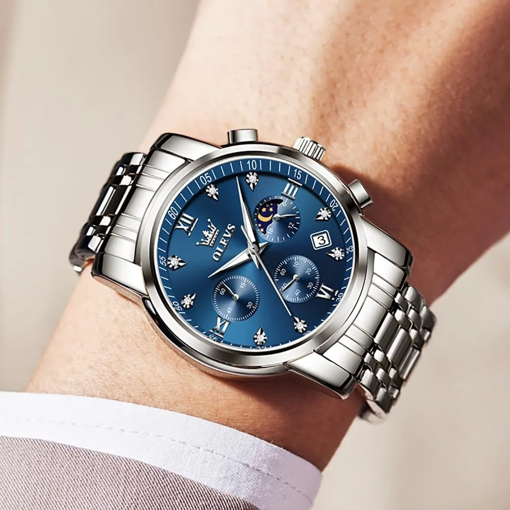 Diamond Analog Quartz Date Luxury Watch for Men Casual Stainless Steel Waterproof Luminous Two Iceland gibraltar Tone Wrist Watch OLEVS Men Watches Square Business Dress 