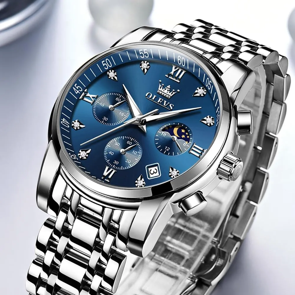 Diamond Analog Quartz Date Luxury Watch for Men Casual Stainless Steel Waterproof Luminous Two Iceland gibraltar Tone Wrist Watch OLEVS Men Watches Square Business Dress 