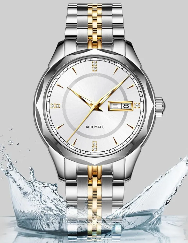 Diamond Dress Two Tone Stainless Steel Luminous Waterproof Date Men Wrist Watch ADSBIAOYE foster ionize bath misinterpret slippery Men Self Winding Mechanical Watch Luxury 