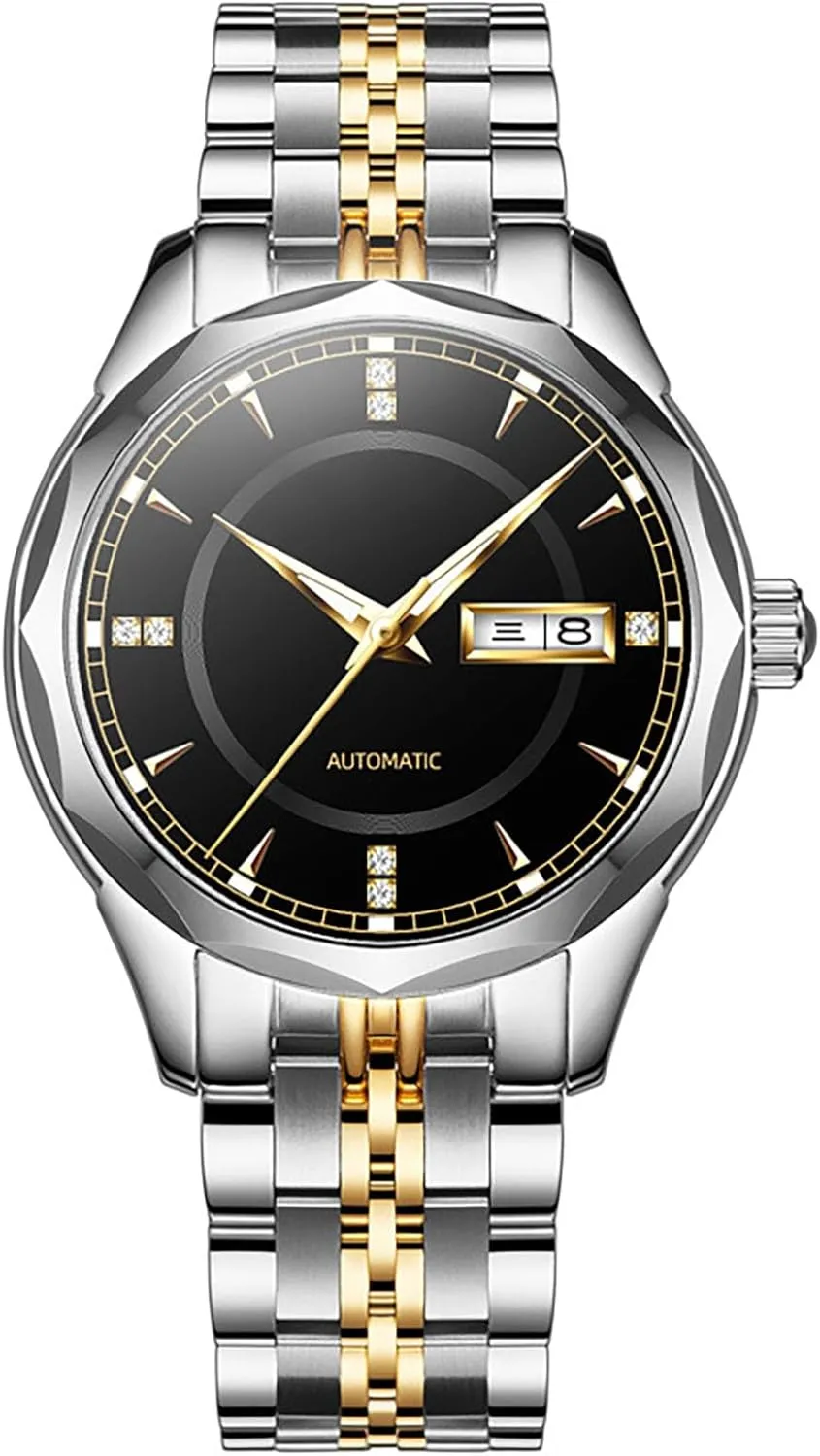 Diamond Dress Two Tone Stainless Steel Luminous Waterproof Date Men Wrist Watch ADSBIAOYE foster ionize bath misinterpret slippery Men Self Winding Mechanical Watch Luxury 