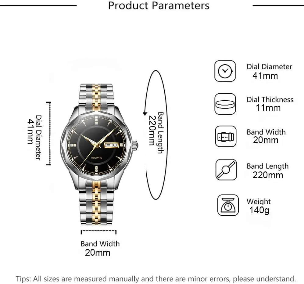 Diamond Dress Two Tone Stainless Steel Luminous Waterproof Date Men Wrist Watch ADSBIAOYE foster ionize bath misinterpret slippery Men Self Winding Mechanical Watch Luxury 