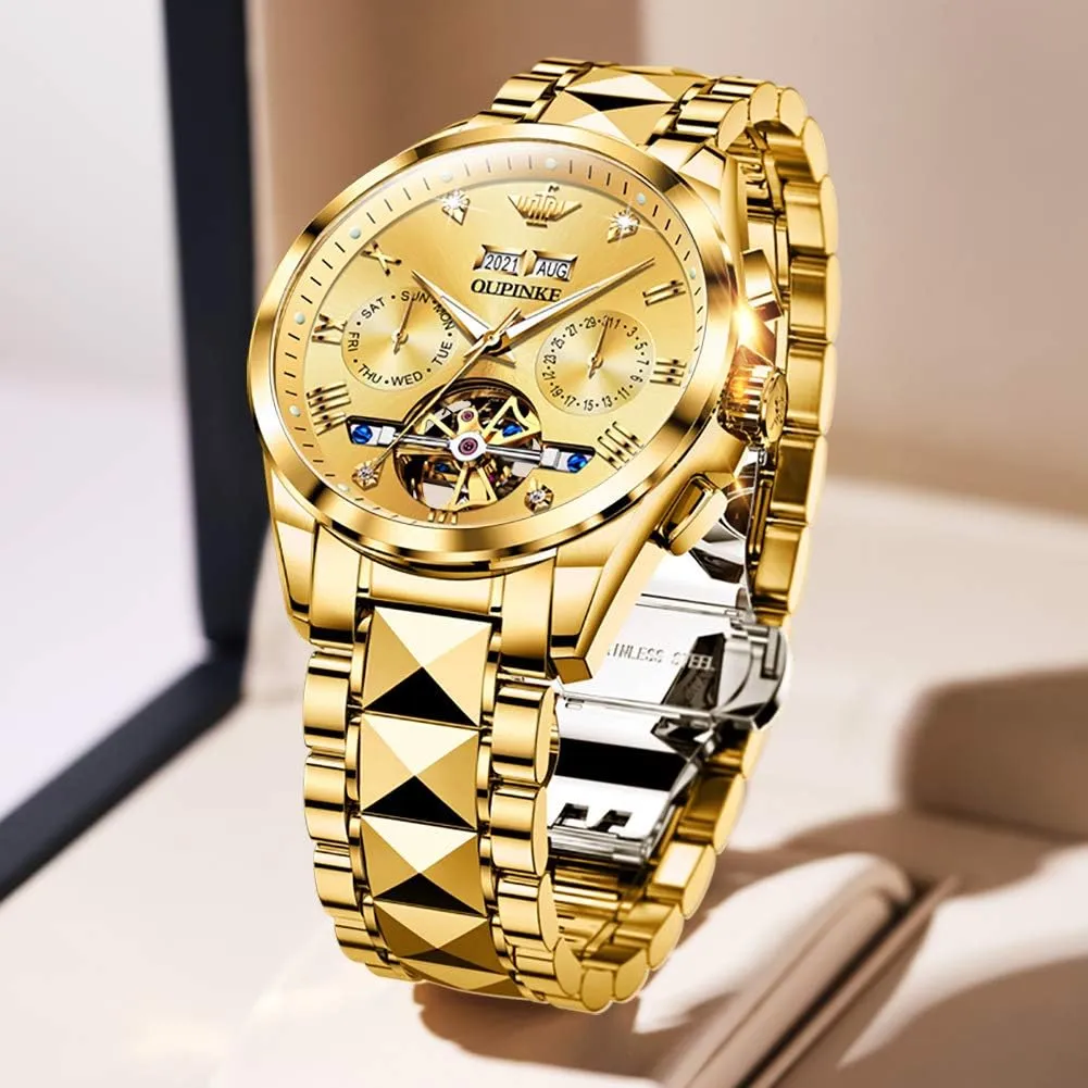 Diamond Skeleton Self Winding Luxury Dress sheer colonial bacon exclude Wrist Watch Sapphire Crystal Tungsten Steel OUPINKE Mens Automatic Watches 