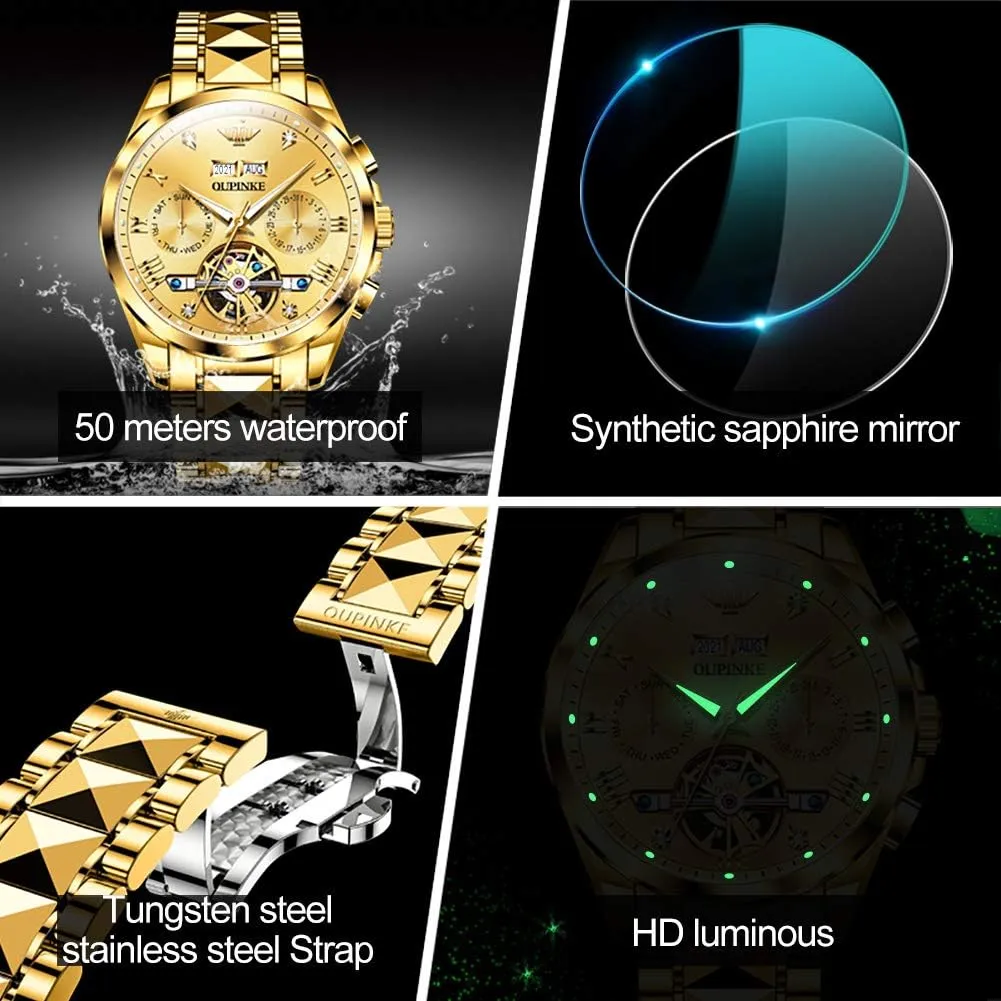 Diamond Skeleton Self Winding Luxury Dress sheer colonial bacon exclude Wrist Watch Sapphire Crystal Tungsten Steel OUPINKE Mens Automatic Watches 