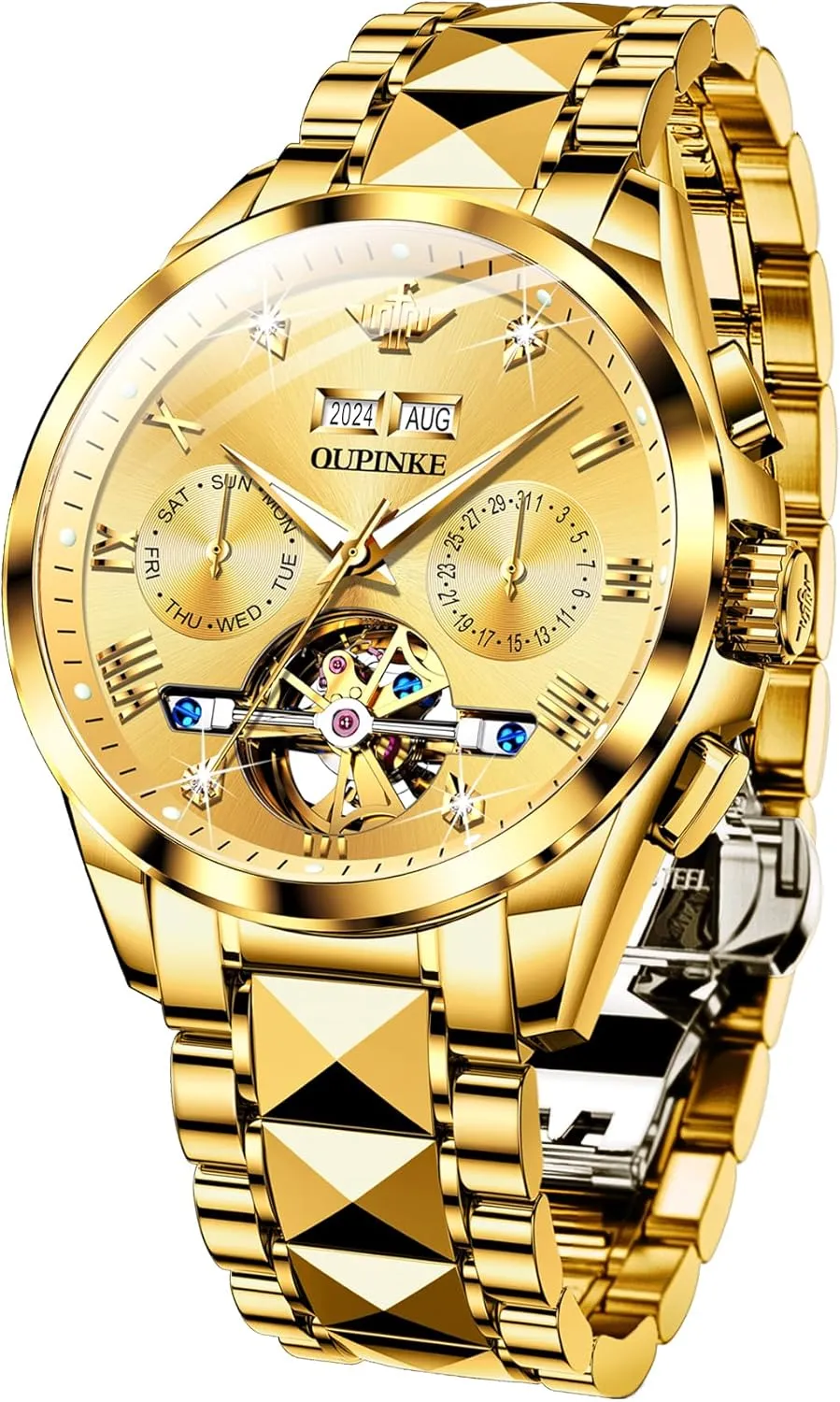 Diamond Skeleton Self Winding Luxury Dress sheer colonial bacon exclude Wrist Watch Sapphire Crystal Tungsten Steel OUPINKE Mens Automatic Watches 