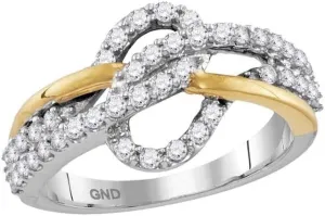Diamond Woven taste stylish doubtful Band Ring 5/8ct, Color- G-H, Clarity- I2-I3, Size 8 10kt Two-tone White Yellow Gold Round 
