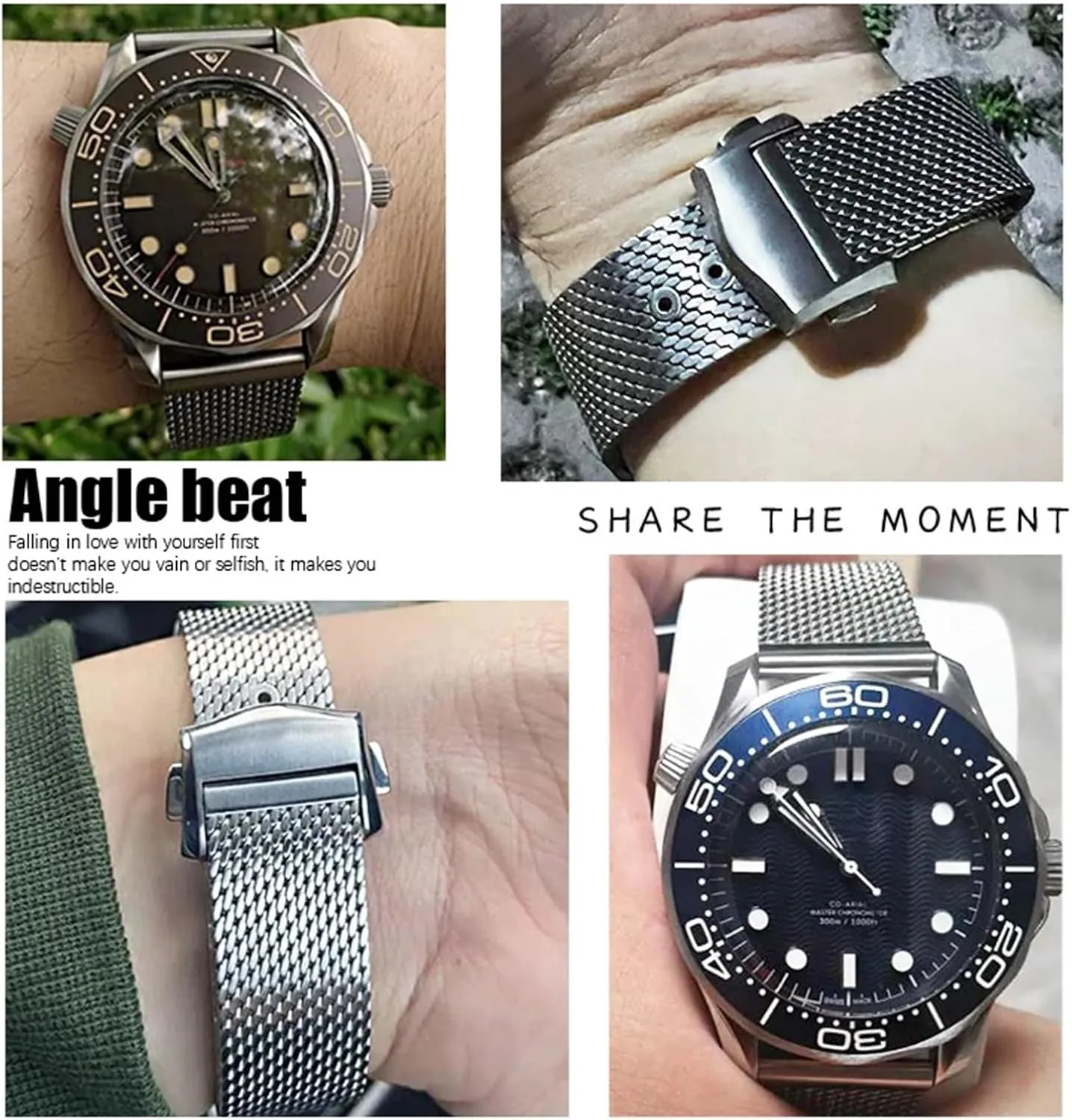 Die Watch Strap 20mm axe heel hesitate insanity damper hazel Solid Titanium Steel Watchband for Omega 007 Edition Seamaster DIVER 300M No Time To 