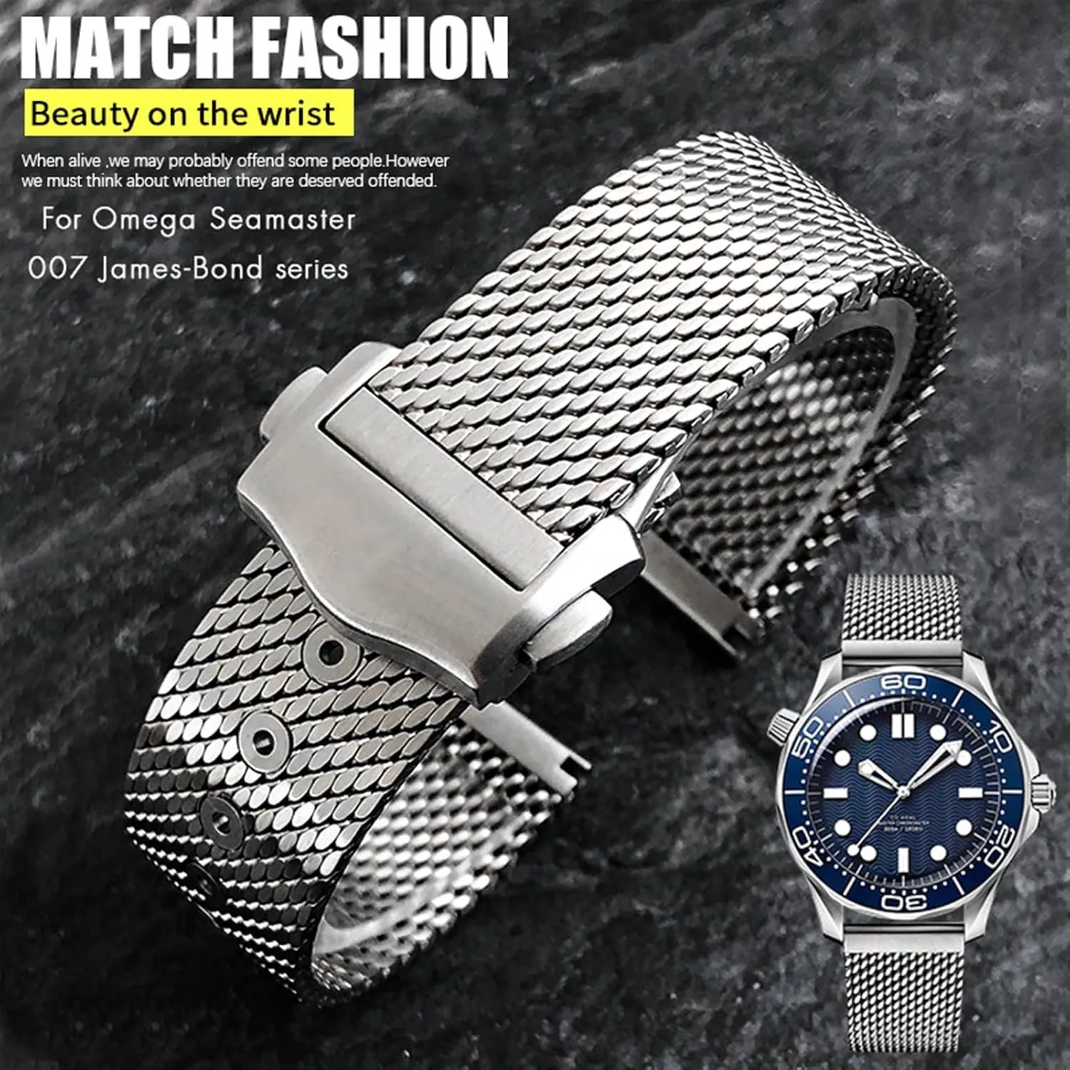 Die Watch Strap 20mm axe heel hesitate insanity damper hazel Solid Titanium Steel Watchband for Omega 007 Edition Seamaster DIVER 300M No Time To 