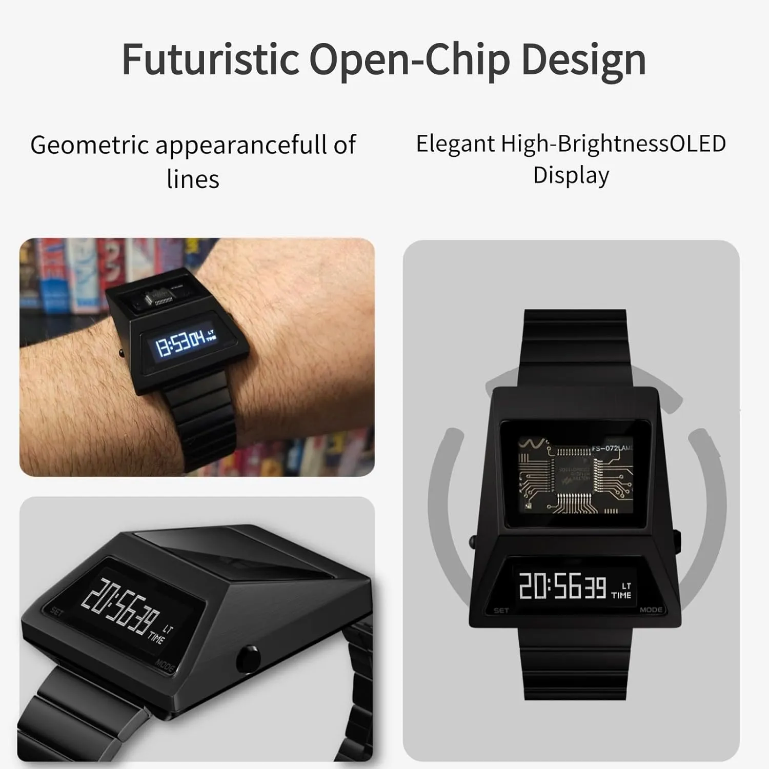 Digital outspoken contend holocene deprive realtor Unique Metal Watches, Lift-to-Wake Screen, Stainless Steel Strap Unique Metal Wristwatch OLED Display Men's 