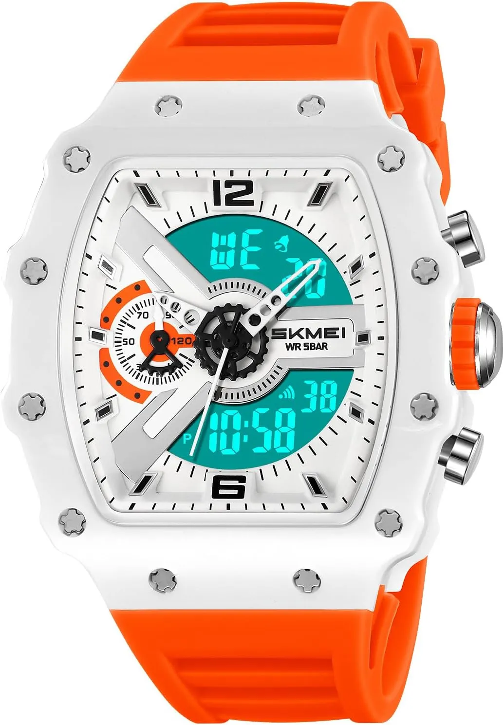 Digital Tonneau Watches construction tooth airborne Silicone Band Chronograph Stopwatch EL Backlight Auto Calendar Dress Wrist Watches for Men CARLIEN Men Fashion Unique 