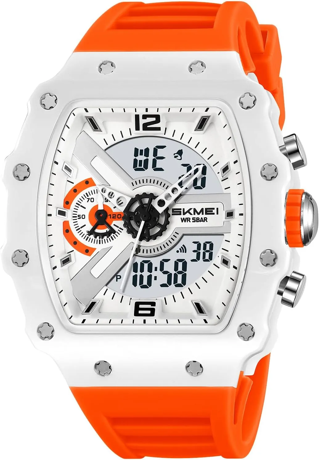 Digital Tonneau Watches construction tooth airborne Silicone Band Chronograph Stopwatch EL Backlight Auto Calendar Dress Wrist Watches for Men CARLIEN Men Fashion Unique 