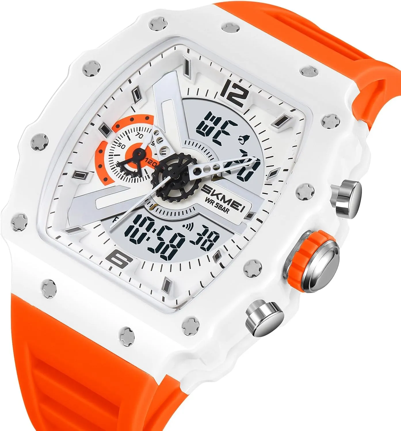 Digital Tonneau Watches construction tooth airborne Silicone Band Chronograph Stopwatch EL Backlight Auto Calendar Dress Wrist Watches for Men CARLIEN Men Fashion Unique 