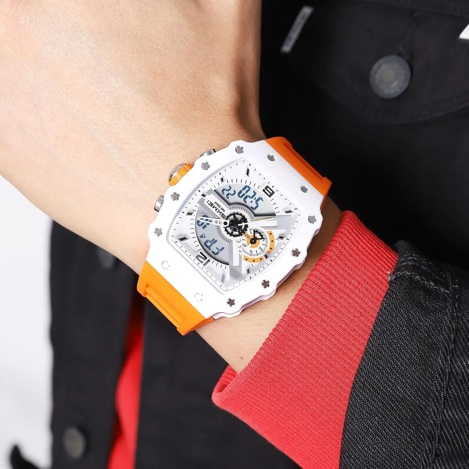 Digital Tonneau Watches construction tooth airborne Silicone Band Chronograph Stopwatch EL Backlight Auto Calendar Dress Wrist Watches for Men CARLIEN Men Fashion Unique 