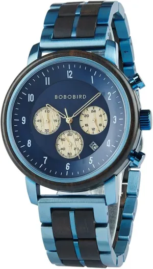 Display actress Stylish Natural Watch (Blue) 2win Wooden Watch for Men Luxury Chronograph Military Quartz Wrist Watch 3 Sub-dials Date 
