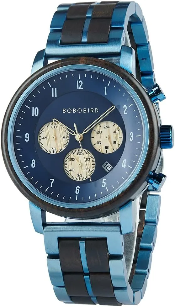 Display actress Stylish Natural Watch (Blue) 2win Wooden Watch for Men Luxury Chronograph Military Quartz Wrist Watch 3 Sub-dials Date 