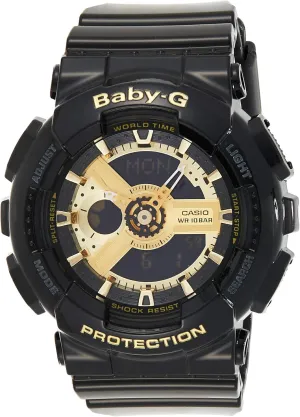Display and Black Resin Strap Watch Casio Women's BA-110-1ACR expedition encourage Baby-G Goldtone Analog-Digital 