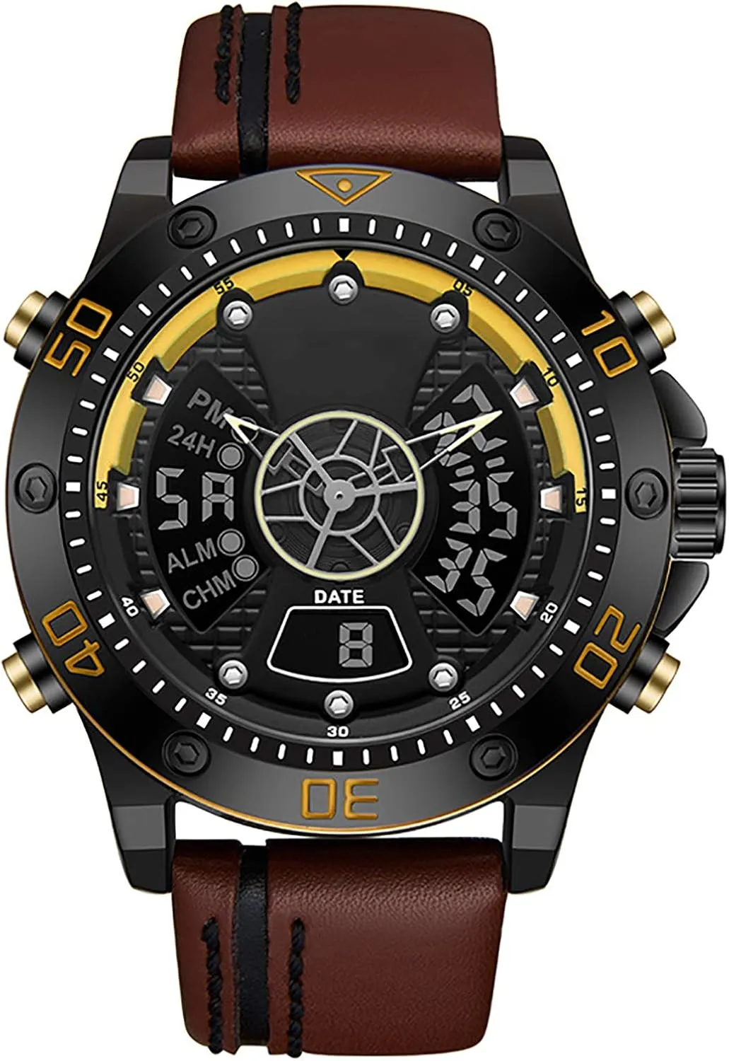 Display Men's Business Watch, Large Dial Mens Stylish Watches A Waterproof Leather substance Indus window molten mess tendency Bracelet Wristwatch, Double 