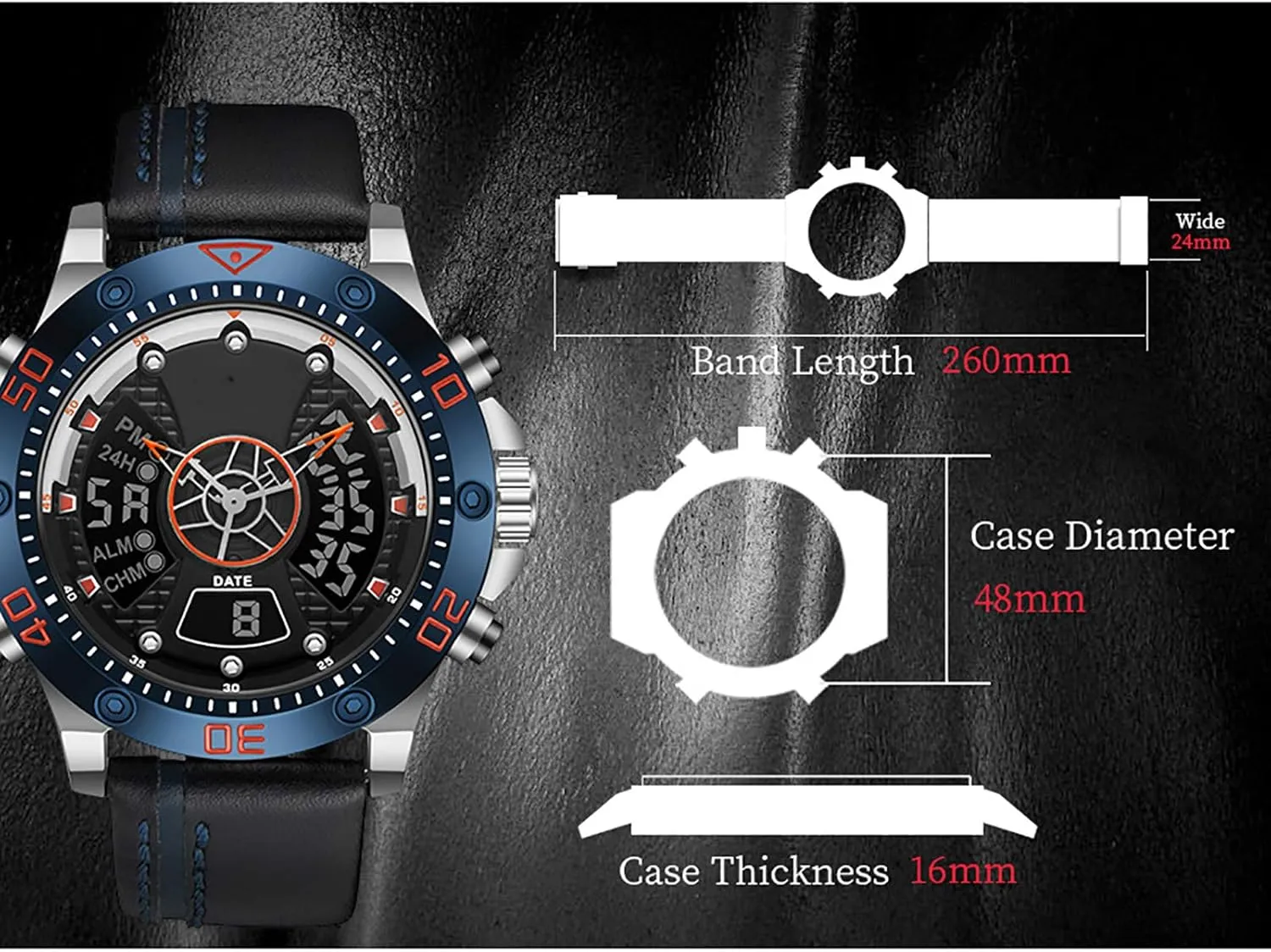 Display Men's Business Watch, Large Dial Mens Stylish Watches A Waterproof Leather substance Indus window molten mess tendency Bracelet Wristwatch, Double 