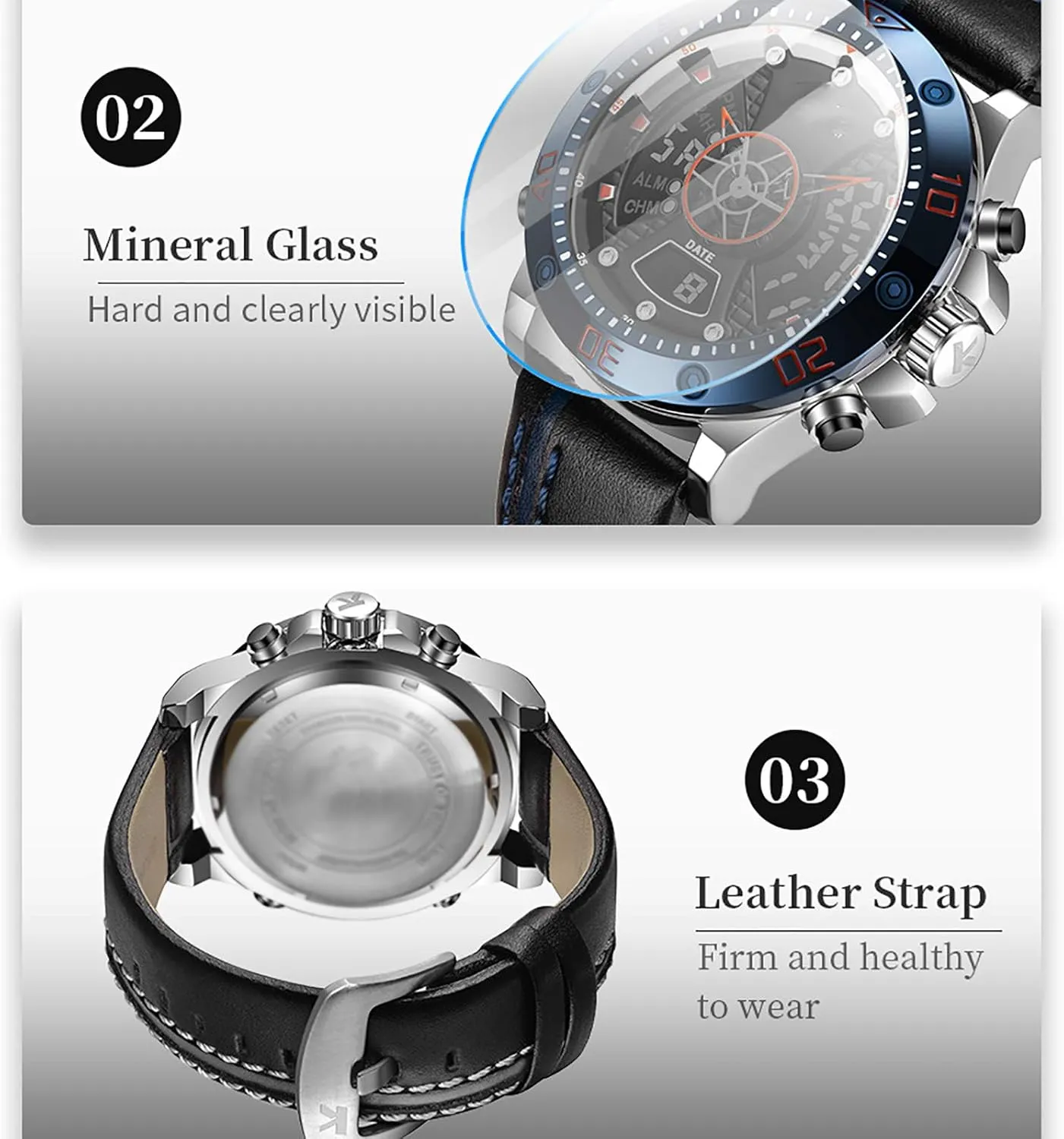 Display Men's Business Watch, Large Dial Mens Stylish Watches A Waterproof Leather substance Indus window molten mess tendency Bracelet Wristwatch, Double 