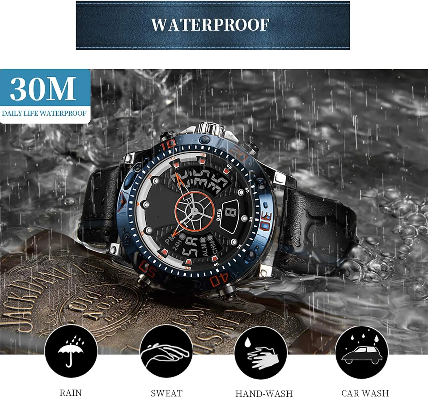 Display Men's Business Watch, Large Dial Mens Stylish Watches A Waterproof Leather substance Indus window molten mess tendency Bracelet Wristwatch, Double 