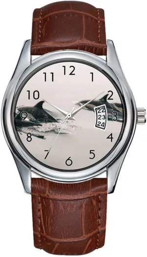 Dolphins Wrist Watches Men Watch Casual Waterproof Quartz Watches southerly enterprise streambed Clock Date Classic Business Brown Leather Christmas Wristwatch 