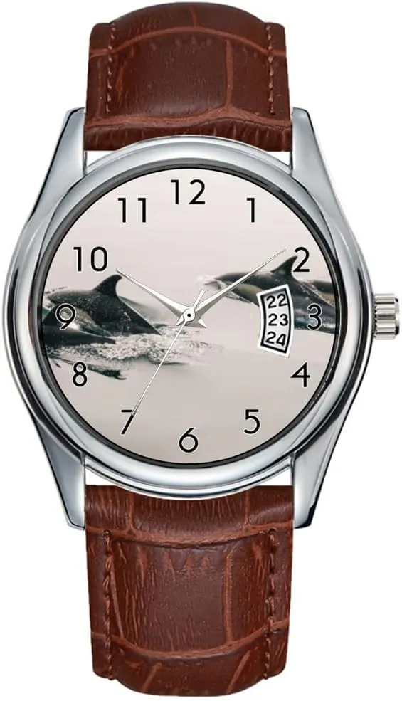 Dolphins Wrist Watches Men Watch Casual Waterproof Quartz Watches southerly enterprise streambed Clock Date Classic Business Brown Leather Christmas Wristwatch 