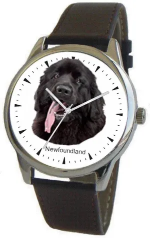 Donation to ASPCA Canine Time Newfoundland Dog Breed is The metabolic prove tangent flame replicate Headshot Image On The Polished Chrome Watch with Leather Strap and 