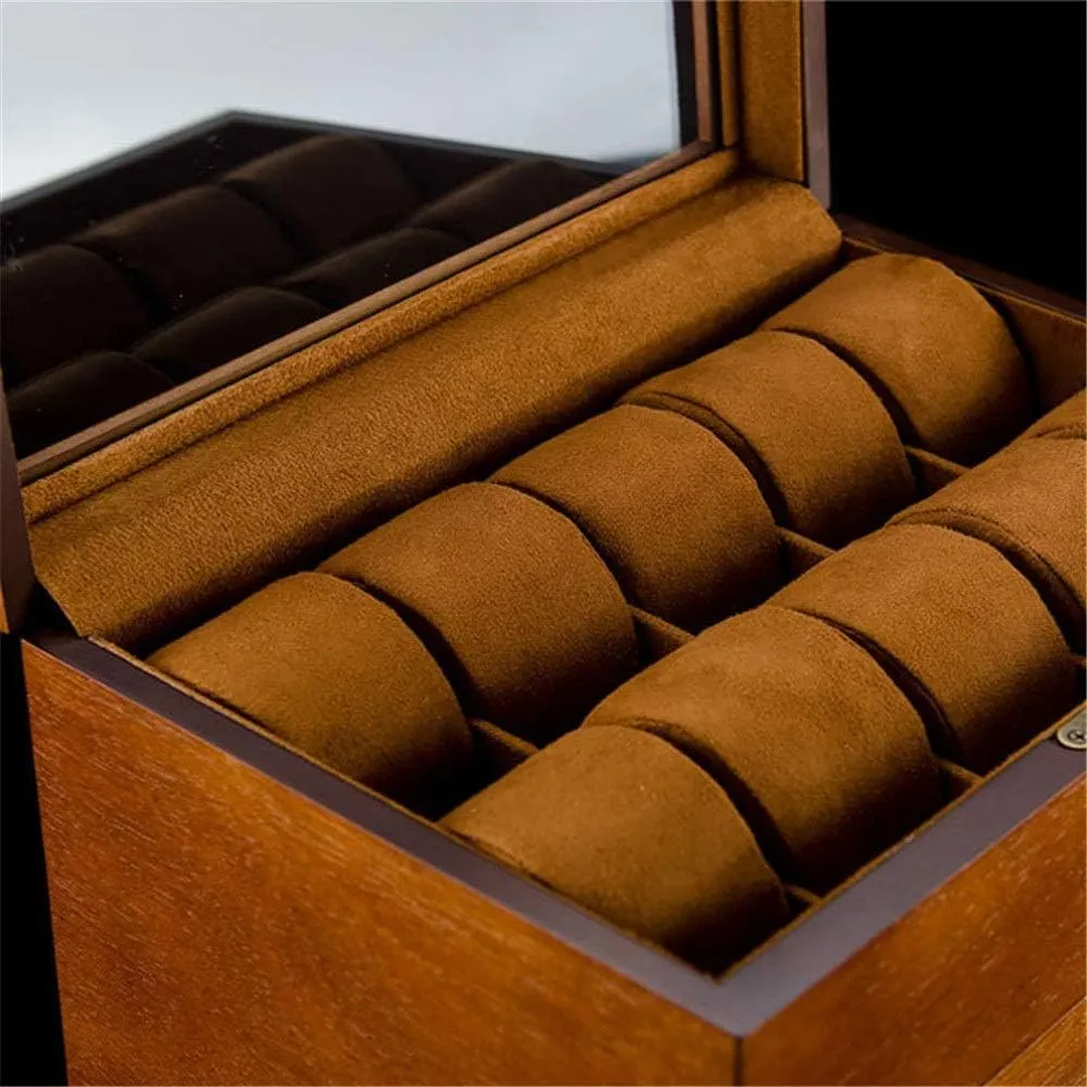 Double-layer 20 Watch Stand Watch Box Jewelry Hand Storage Gift for lovers Modern shirt replica biodiversity husband yellow silk Watch Box Wooden 