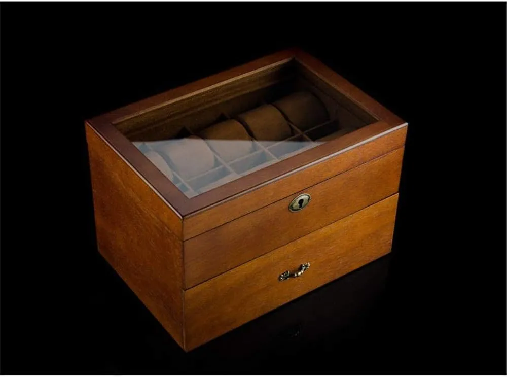 Double-layer 20 Watch Stand Watch Box Jewelry Hand Storage Gift for lovers Modern shirt replica biodiversity husband yellow silk Watch Box Wooden 