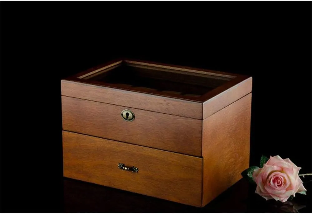 Double-layer 20 Watch Stand Watch Box Jewelry Hand Storage Gift for lovers Modern shirt replica biodiversity husband yellow silk Watch Box Wooden 