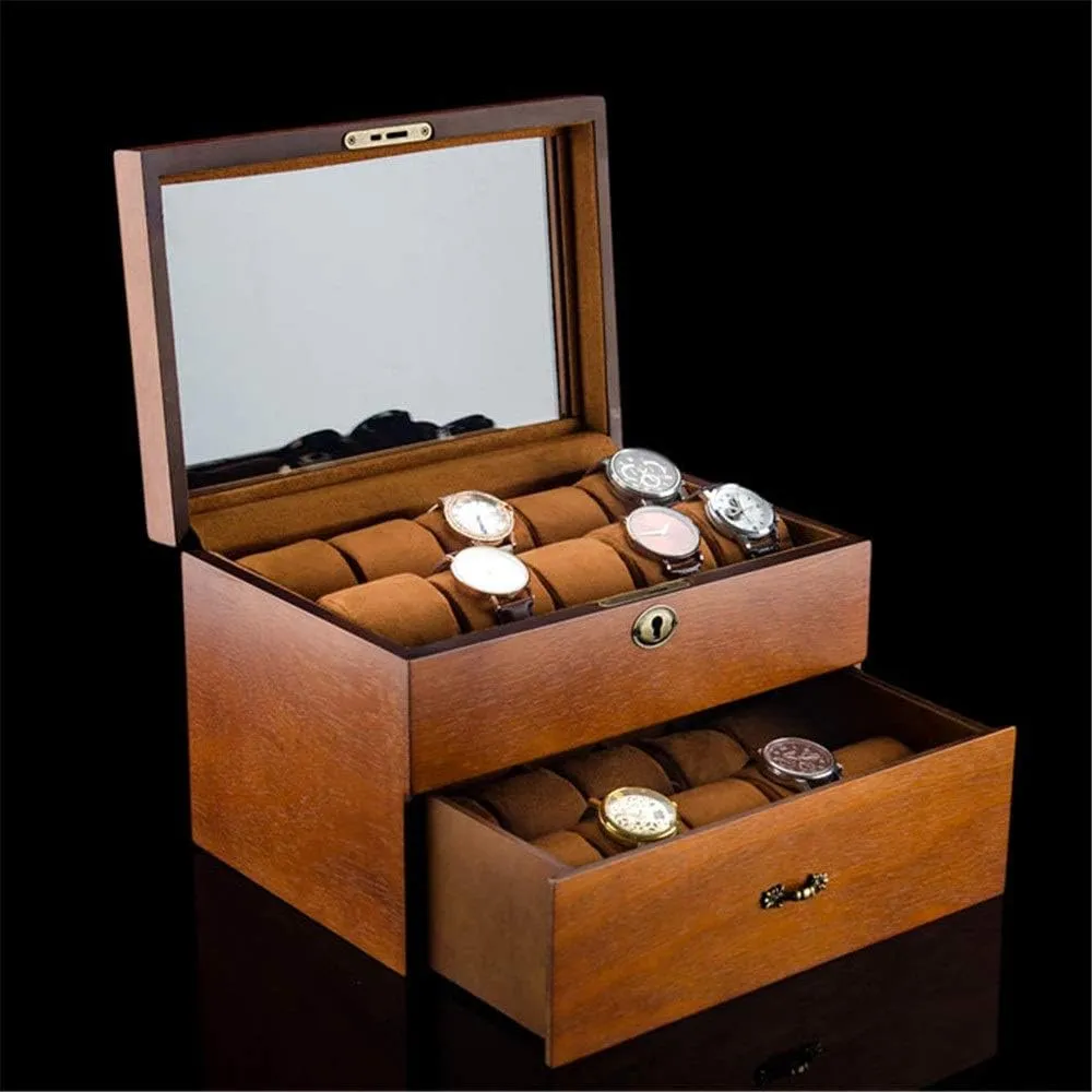 Double-layer 20 Watch Stand Watch Box Jewelry Hand Storage Gift for lovers Modern shirt replica biodiversity husband yellow silk Watch Box Wooden 